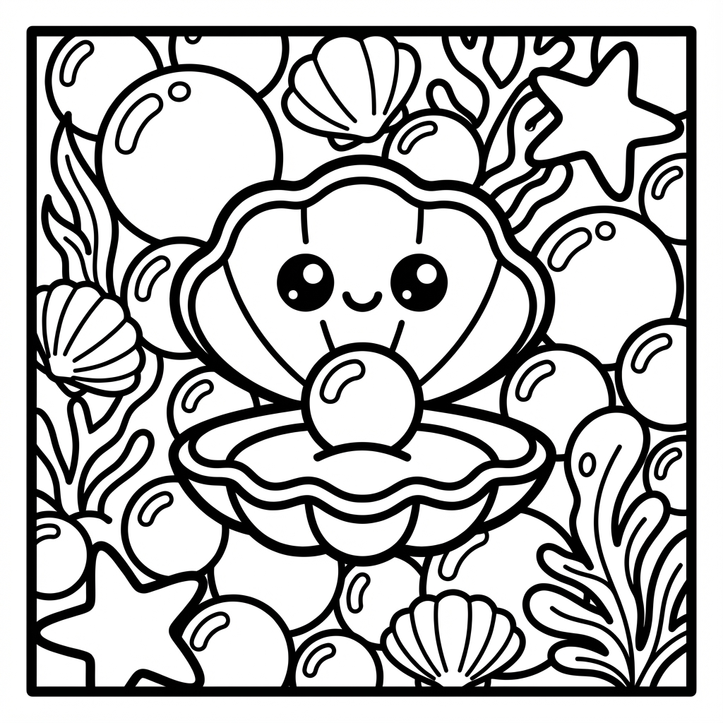 Cute clam holding a pearl in bold line coloring pages, great for simple shapes coloring bold lines and fat marker coloring pages.